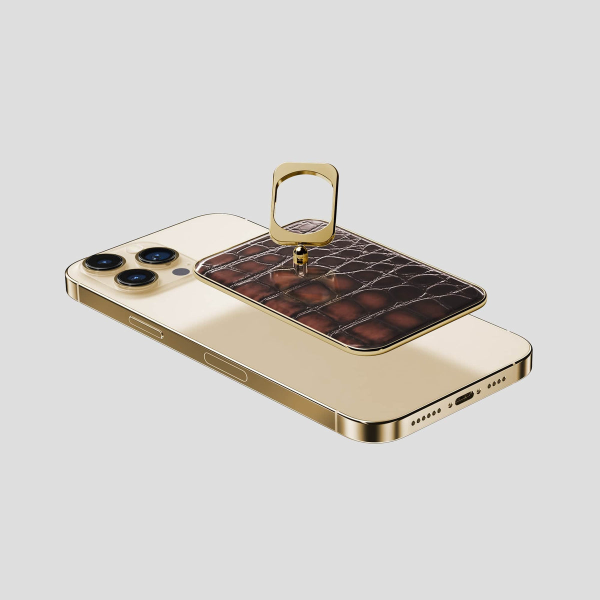Havana-Brown iPhone 14 Pro Max MagSafe Ring with Gold Metal -4 | Havana-Brown-Gold