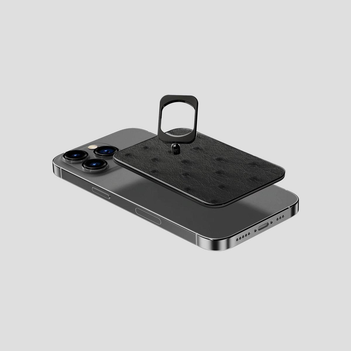 Black iPhone 14 Pro MagSafe Ring Ostrich with Black Metal -4 | Black-Black