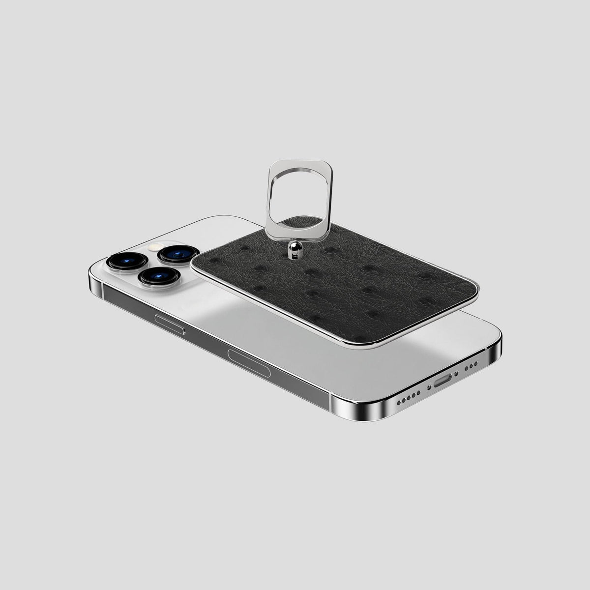 Black iPhone 14 Pro MagSafe Ring Ostrich with Steel Metal -4 | Black-Steel