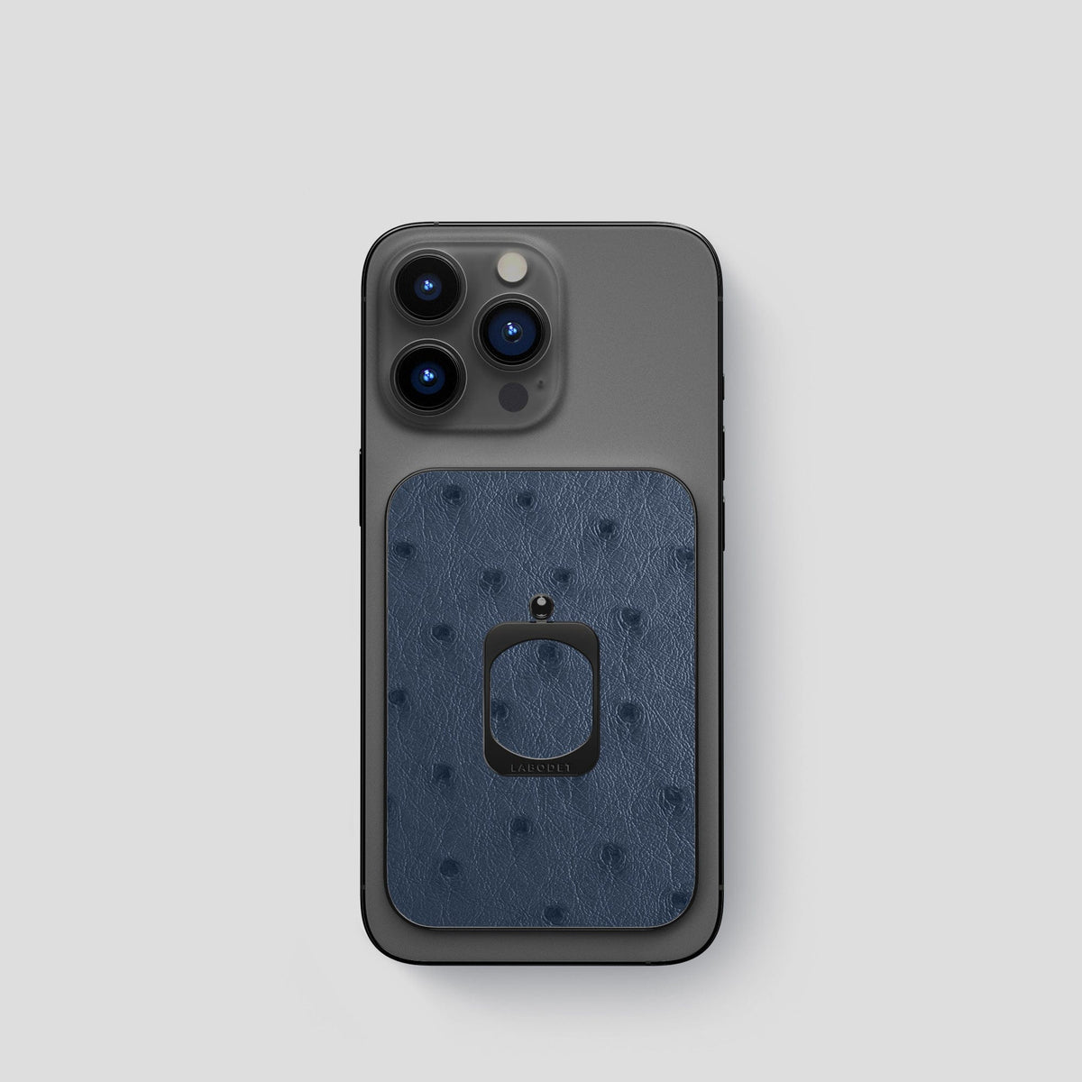 Navy-Blue iPhone 14 Pro MagSafe Ring Ostrich with Black Metal -1 | Navy-Blue-Black