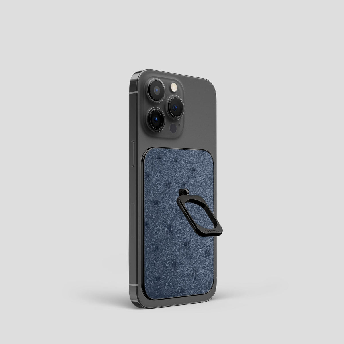 Navy-Blue iPhone 14 Pro MagSafe Ring Ostrich with Black Metal -2 | Navy-Blue-Black