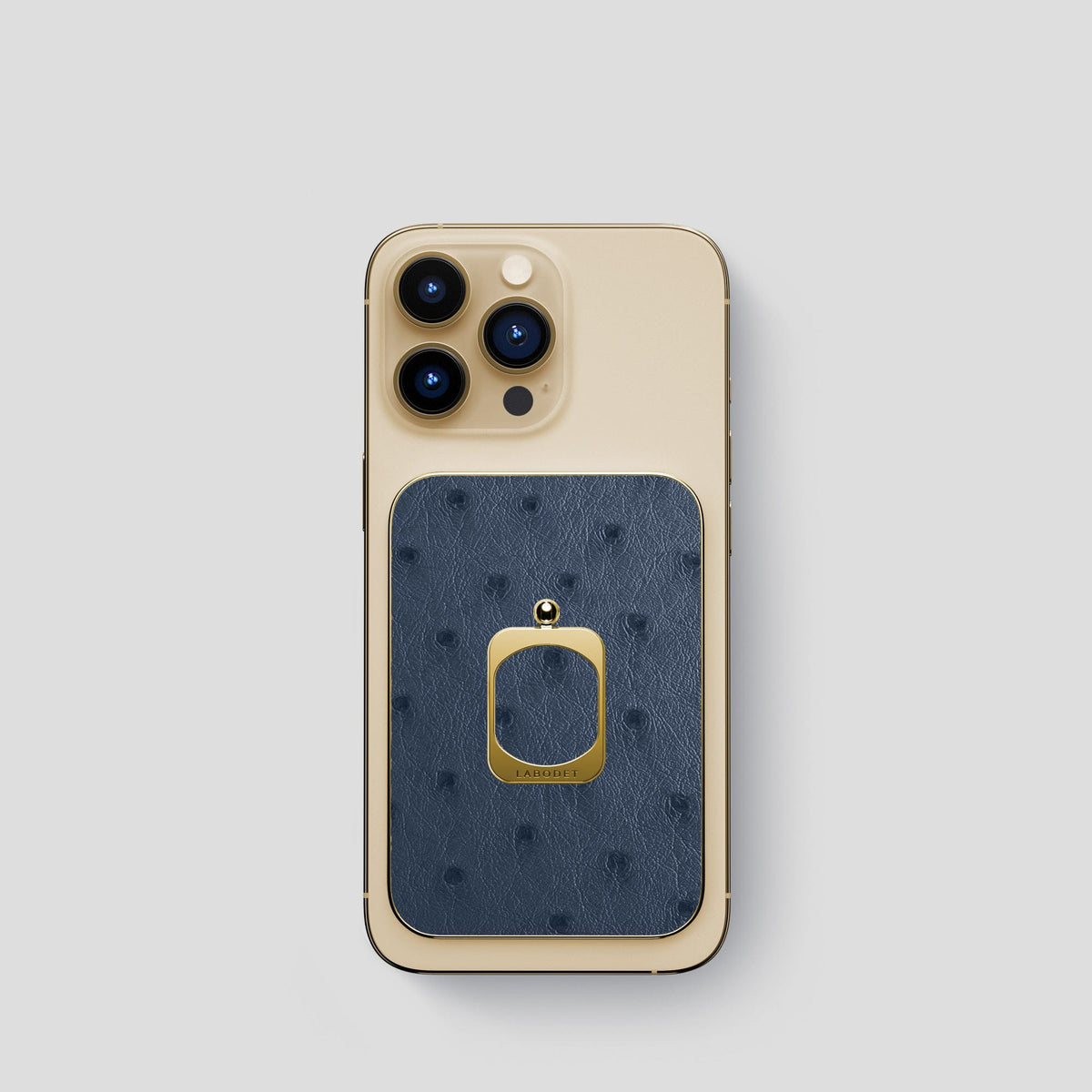 Navy-Blue iPhone 14 Pro MagSafe Ring Ostrich with Gold Metal -1 | Navy-Blue-Gold