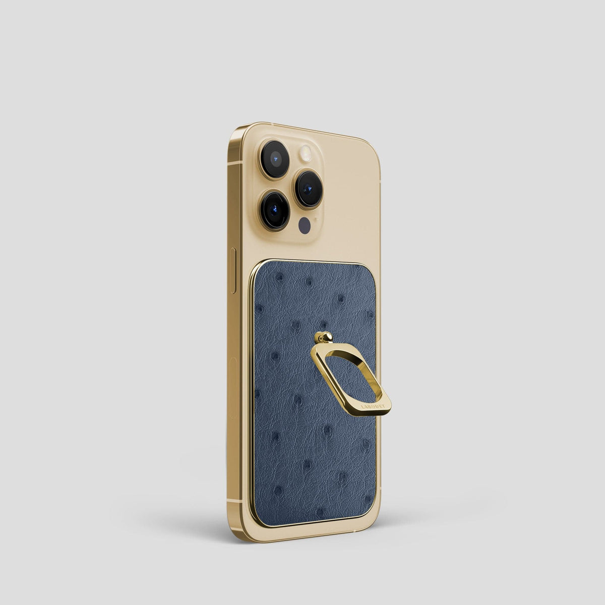 Navy-Blue iPhone 14 Pro MagSafe Ring Ostrich with Gold Metal -2 | Navy-Blue-Gold