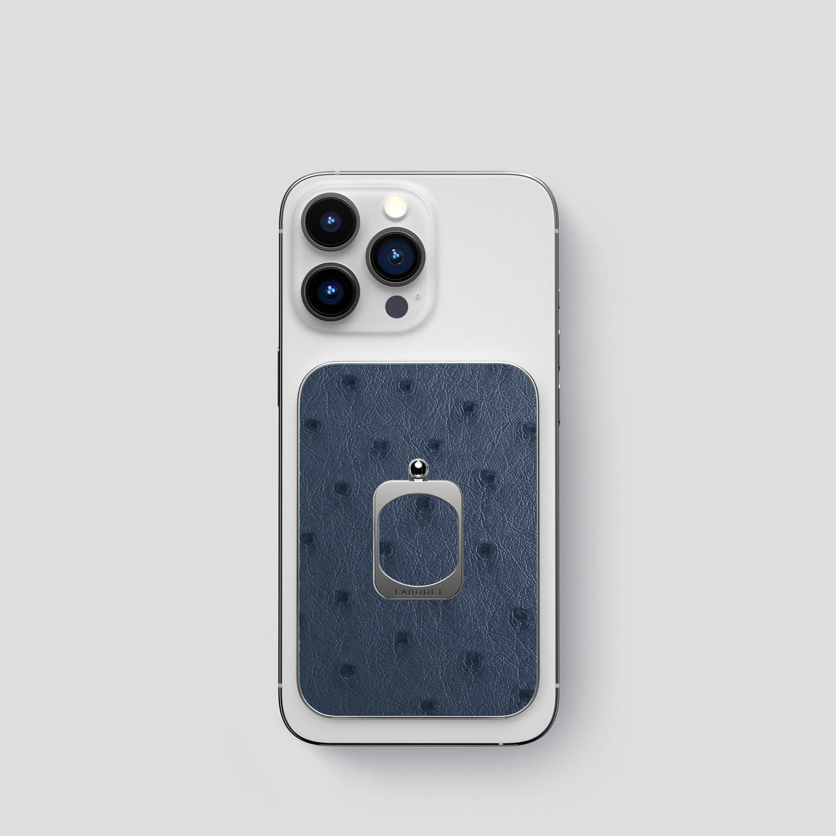 Navy-Blue iPhone 15 Pro MagSafe Ring Ostrich with Steel Metal -1 | Navy-Blue-Steel