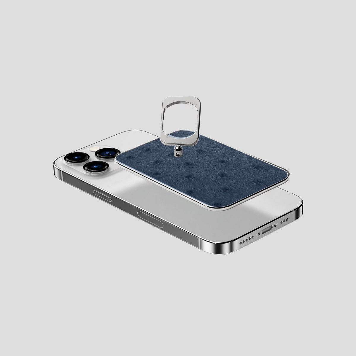 Navy-Blue iPhone 14 Pro MagSafe Ring Ostrich with Steel Metal -4 | Navy-Blue-Steel
