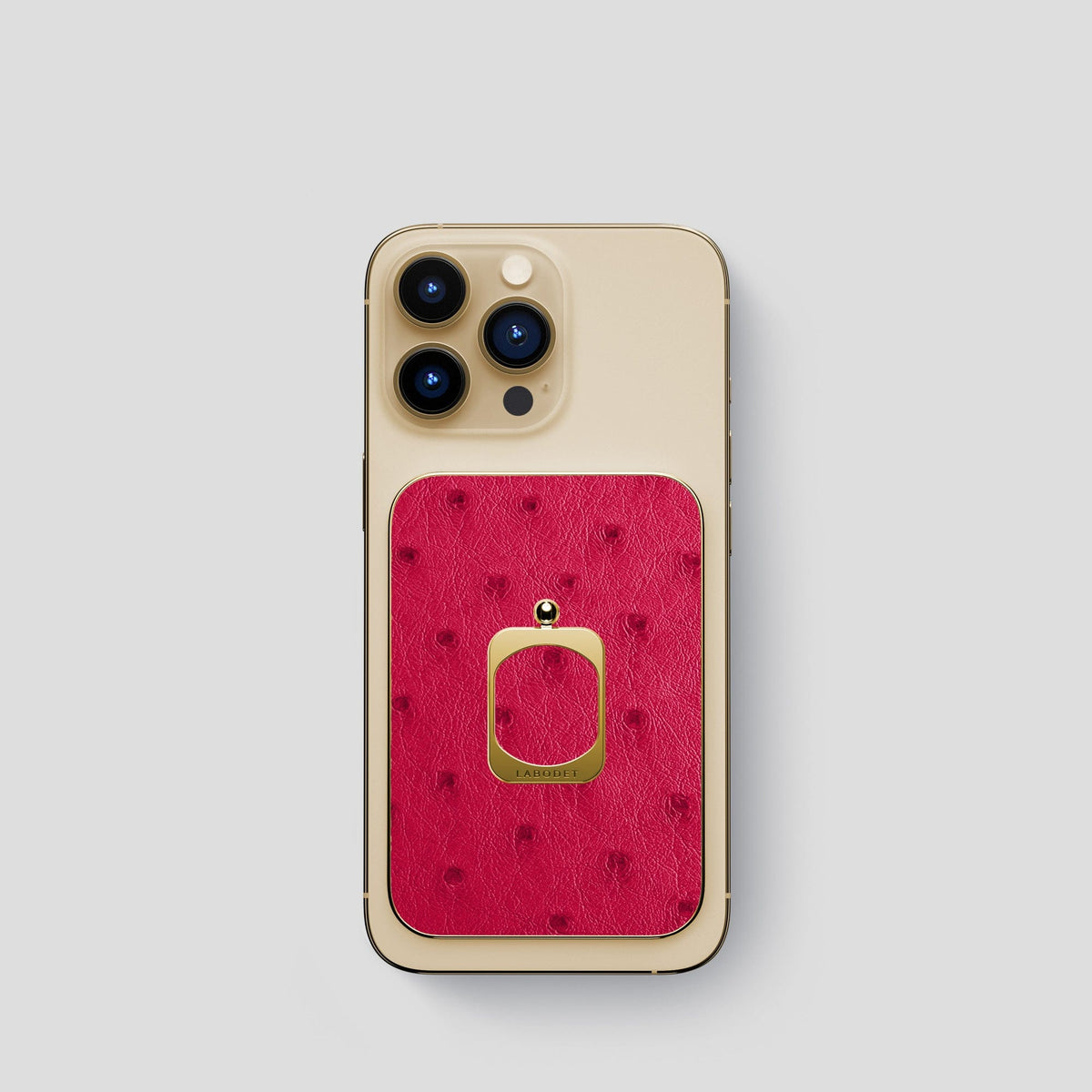 Bordeaux iPhone 14 Pro MagSafe Ring Ostrich with Gold Metal -1 | Bordeaux-Gold