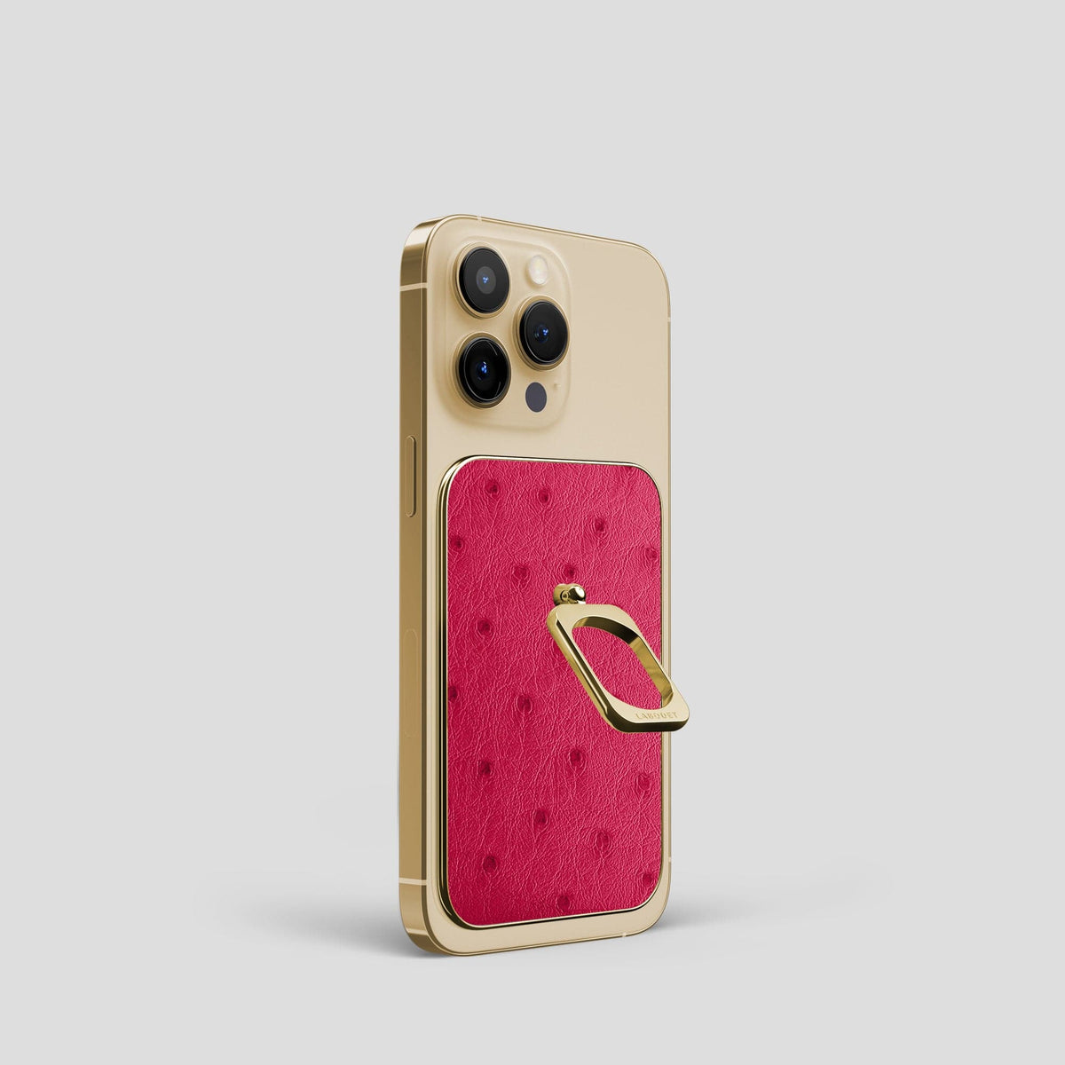 Bordeaux iPhone 14 Pro MagSafe Ring Ostrich with Gold Metal -2 | Bordeaux-Gold