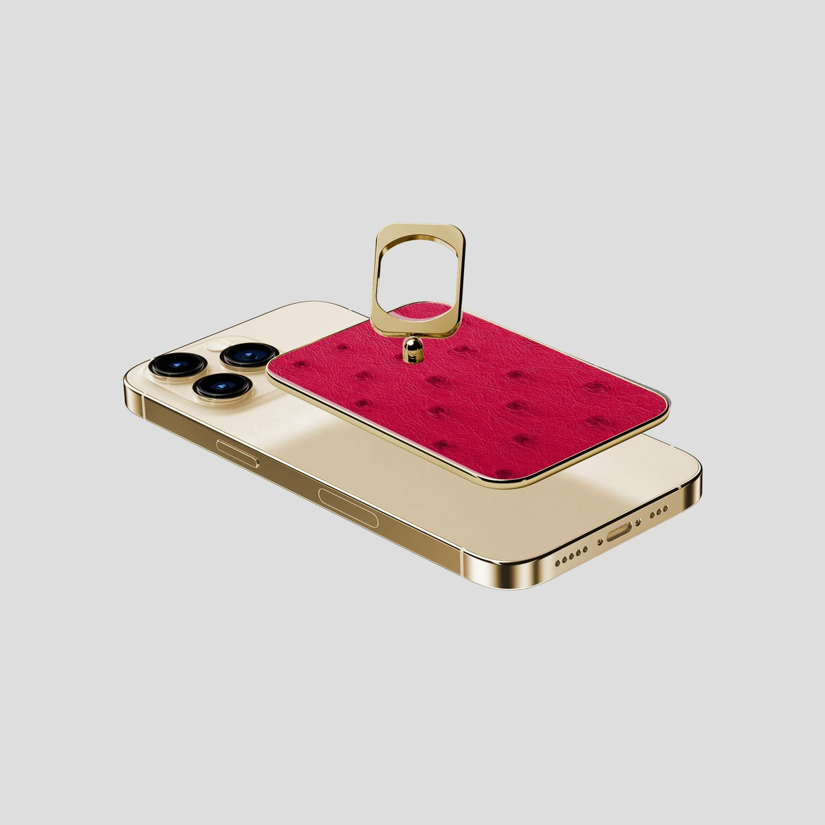 Bordeaux iPhone 14 Pro MagSafe Ring Ostrich with Gold Metal -4 | Bordeaux-Gold