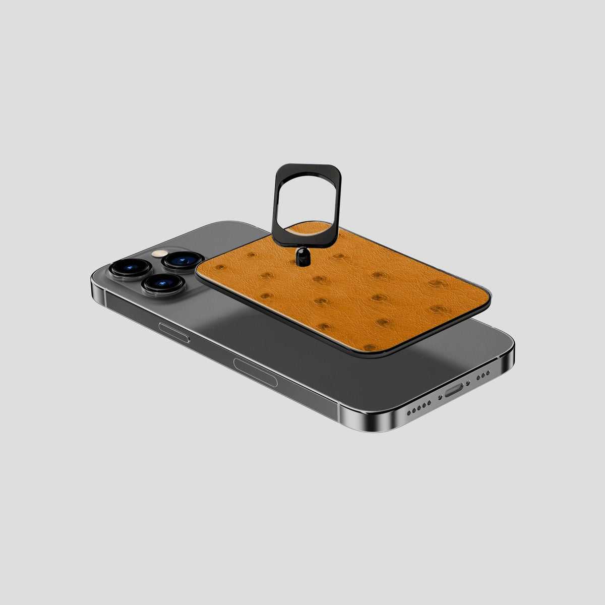 Chestnut iPhone 14 Pro MagSafe Ring Ostrich with Black Metal -4 | Chestnut-Black