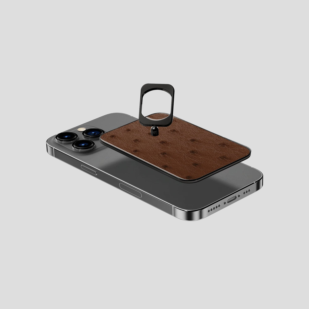 Chocolate iPhone 15 Pro MagSafe Ring Ostrich with Black Metal -4 | Chocolate-Black