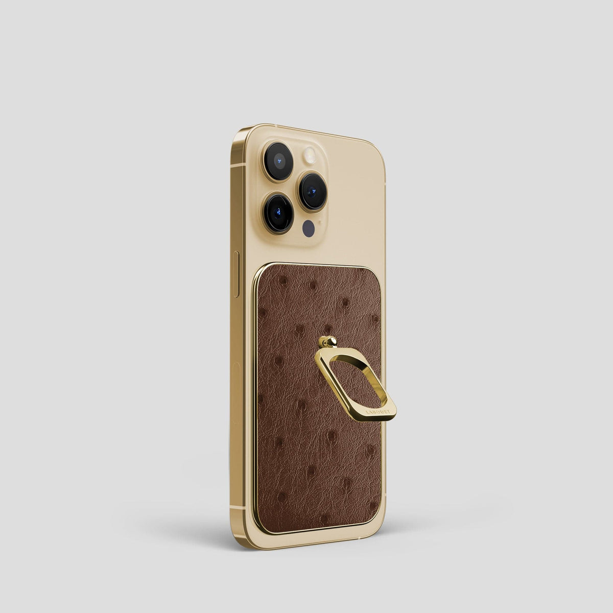 Chocolate iPhone 14 Pro MagSafe Ring Ostrich with Gold Metal -2 | Chocolate-Gold