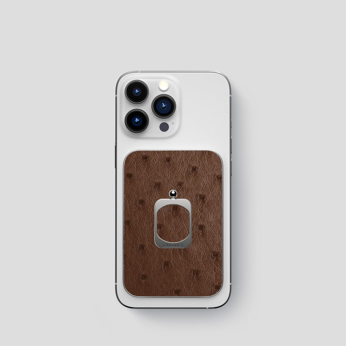 Chocolate iPhone 15 Pro MagSafe Ring Ostrich with Steel Metal -1 | Chocolate-Steel