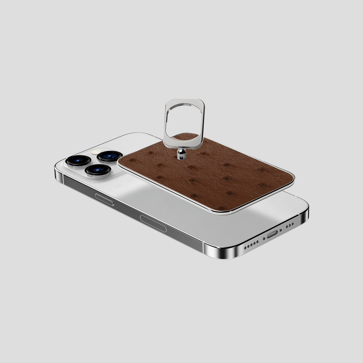 Chocolate iPhone 15 Pro MagSafe Ring Ostrich with Steel Metal -4 | Chocolate-Steel