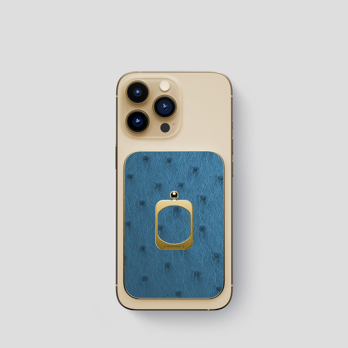 Blue-Jeans iPhone 14 Pro MagSafe Ring Ostrich with Gold Metal -1 | Blue-Jeans-Gold