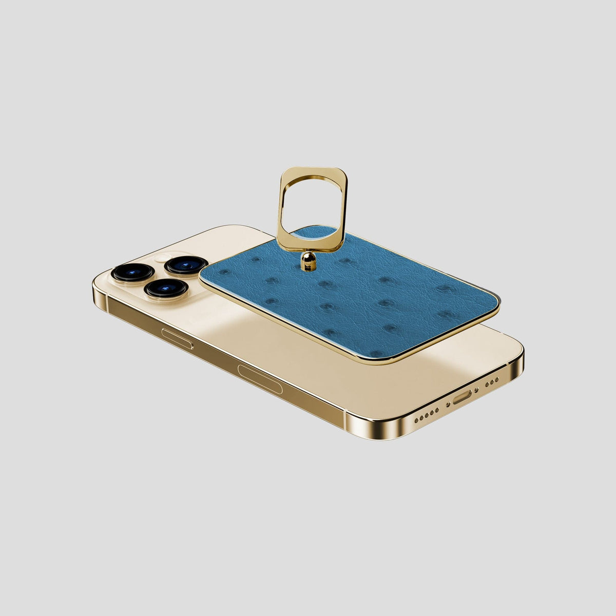 Blue-Jeans iPhone 14 Pro MagSafe Ring Ostrich with Gold Metal -4 | Blue-Jeans-Gold
