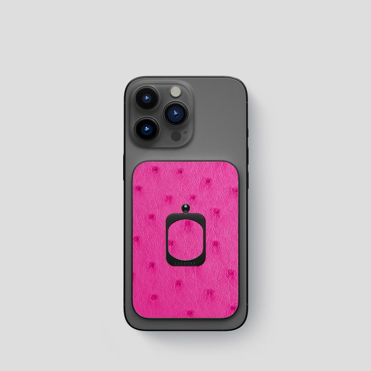 Fuchsia iPhone 14 Pro MagSafe Ring Ostrich with Black Metal -1 | Fuchsia-Black