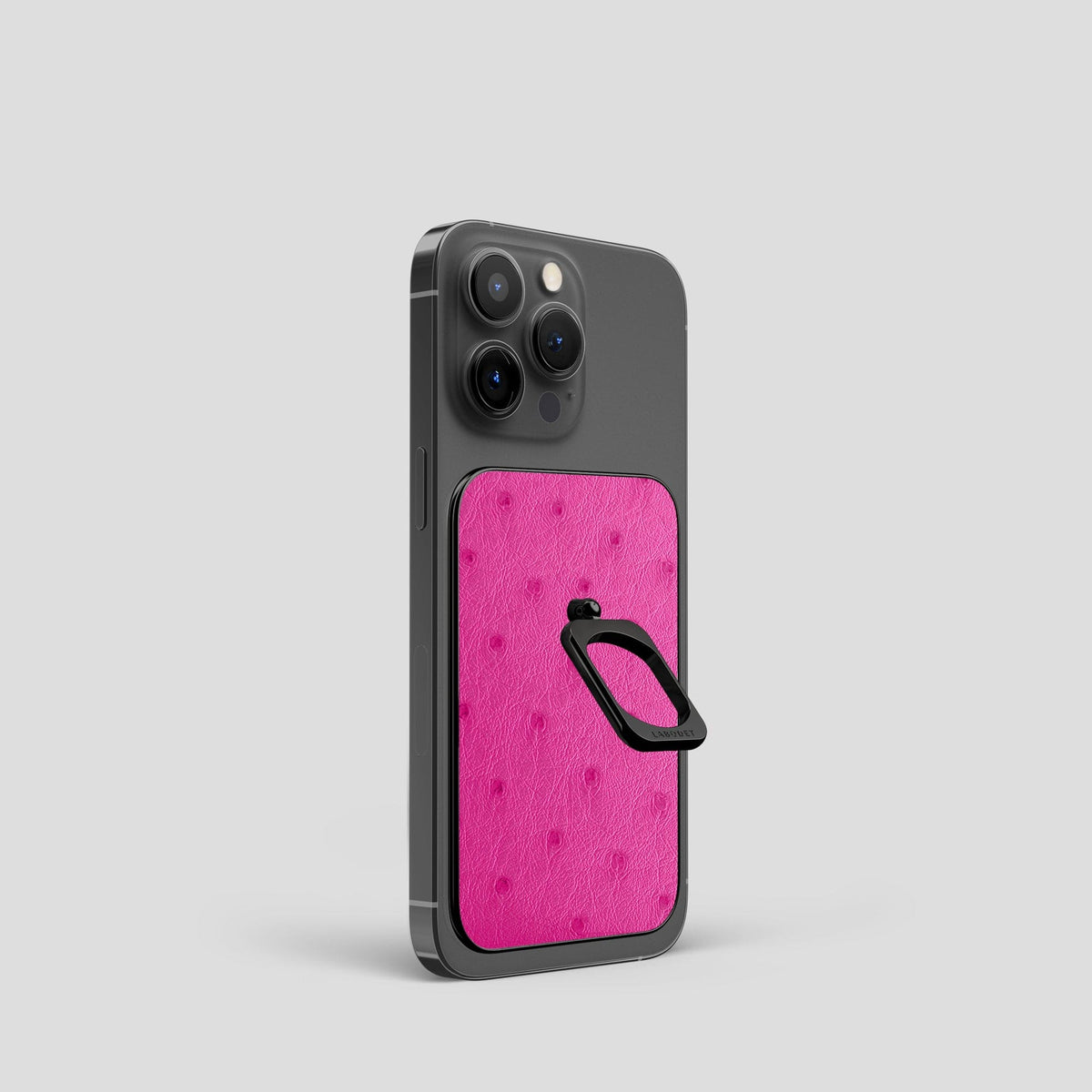Fuchsia iPhone 14 Pro MagSafe Ring Ostrich with Black Metal -2 | Fuchsia-Black
