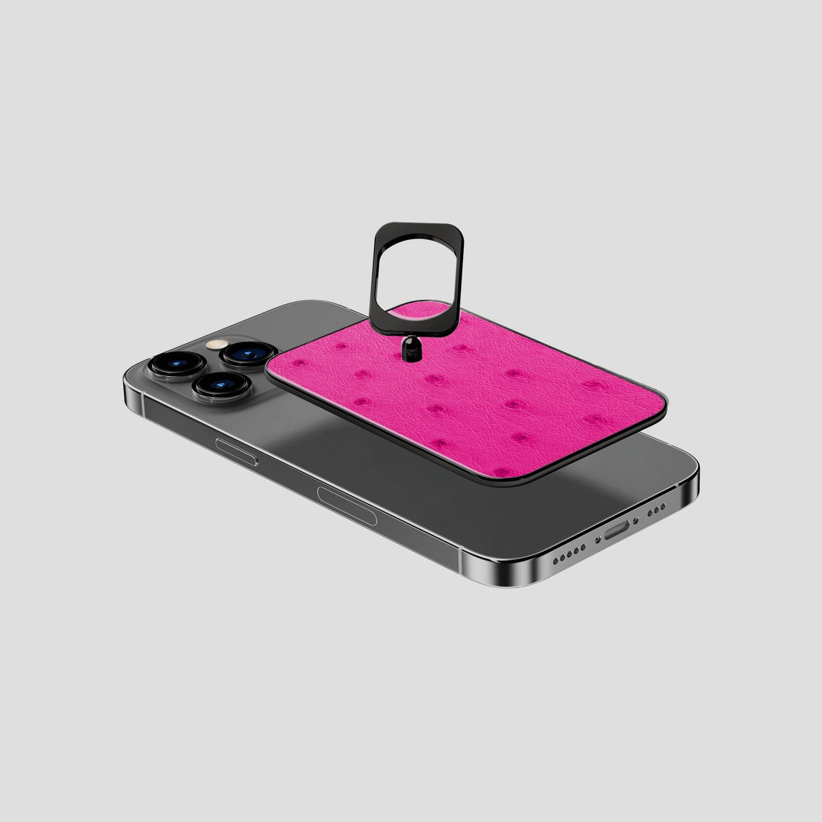 Fuchsia iPhone 14 Pro MagSafe Ring Ostrich with Black Metal -4 | Fuchsia-Black