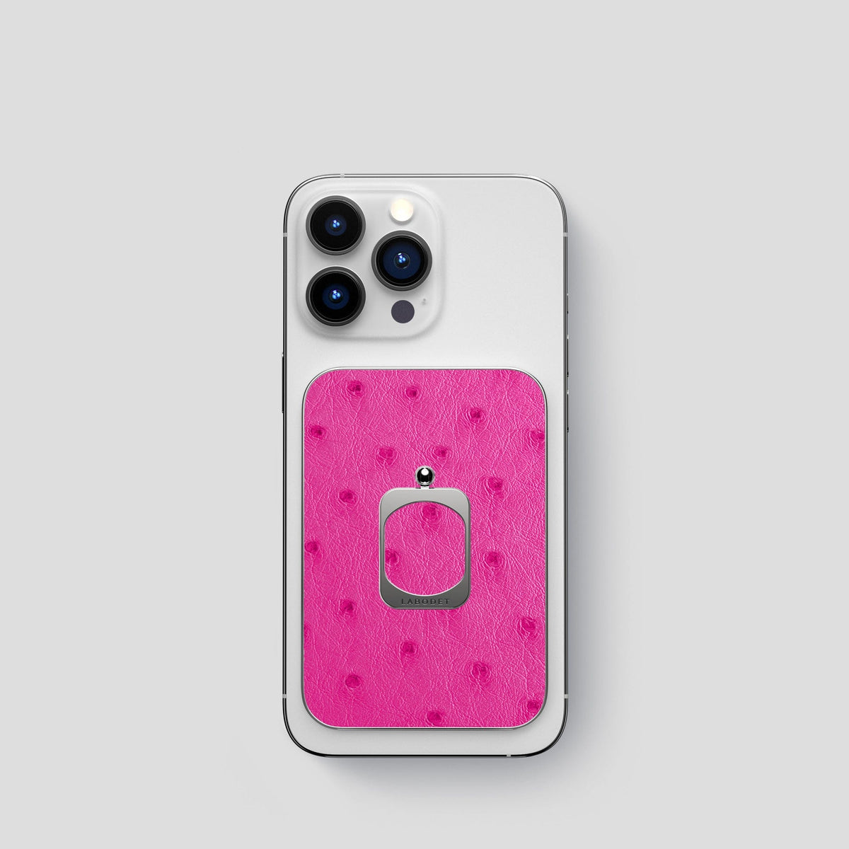 Fuchsia iPhone 15 Pro MagSafe Ring Ostrich with Steel Metal -1 | Fuchsia-Steel