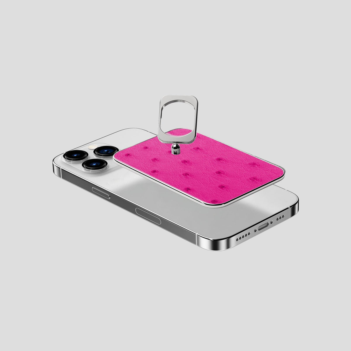 Fuchsia iPhone 14 Pro MagSafe Ring Ostrich with Steel Metal -4 | Fuchsia-Steel