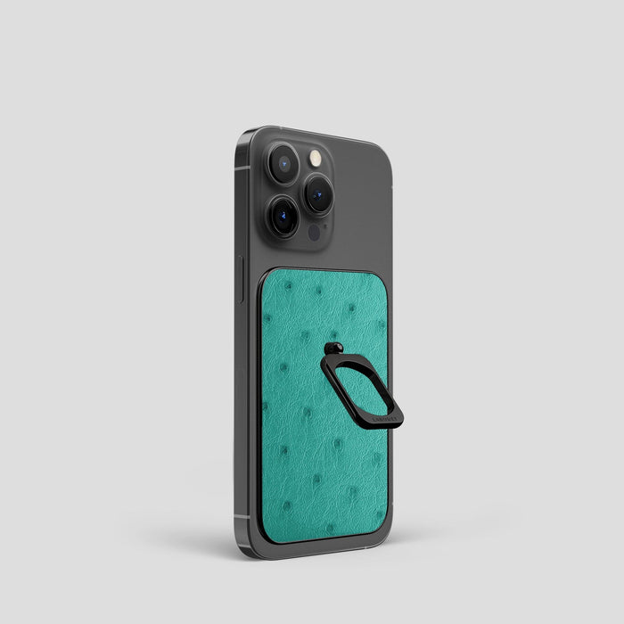 Turquoise iPhone 15 Pro MagSafe Ring Ostrich with Black Metal -2 | Turquoise-Black