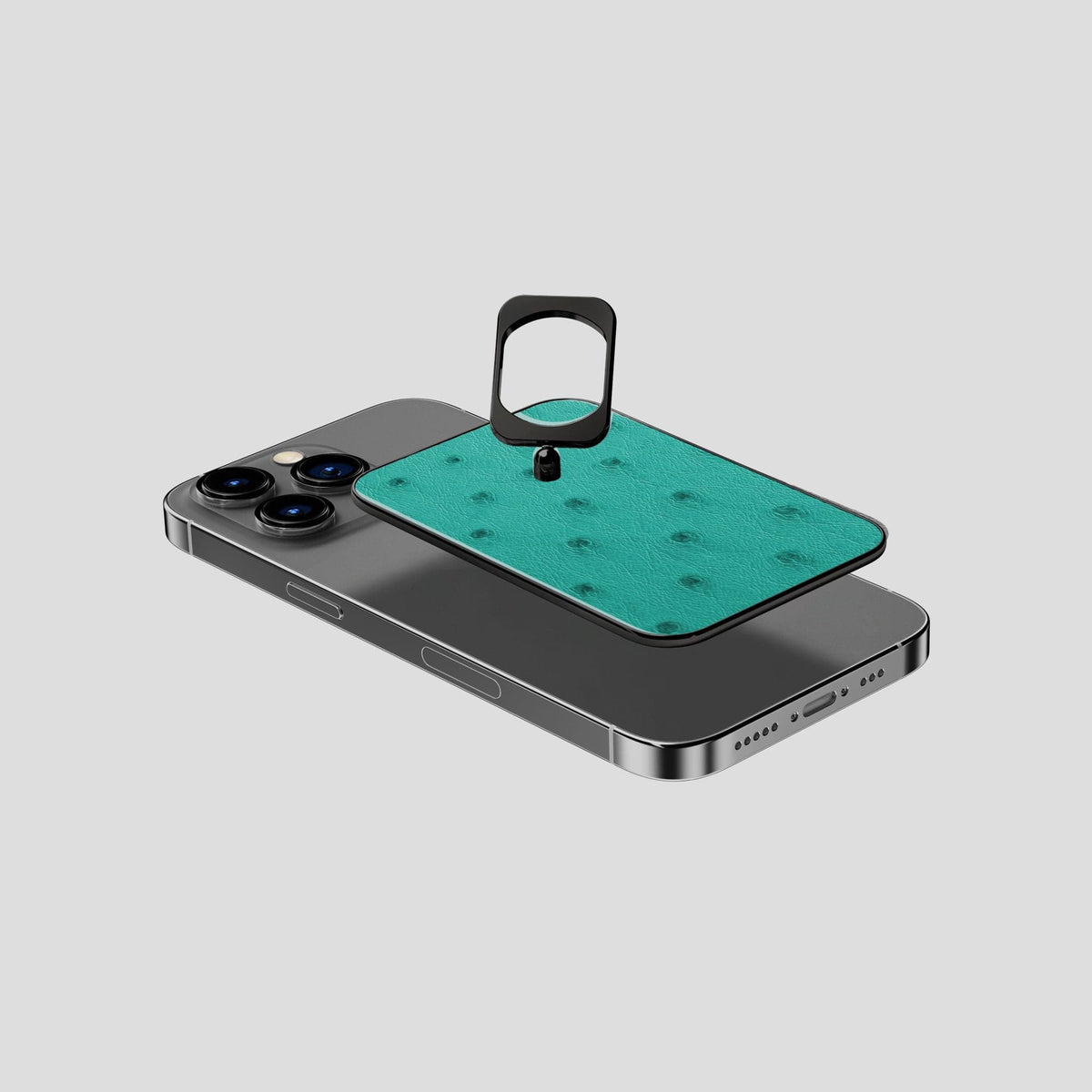 Turquoise iPhone 14 Pro MagSafe Ring Ostrich with Black Metal -4 | Turquoise-Black