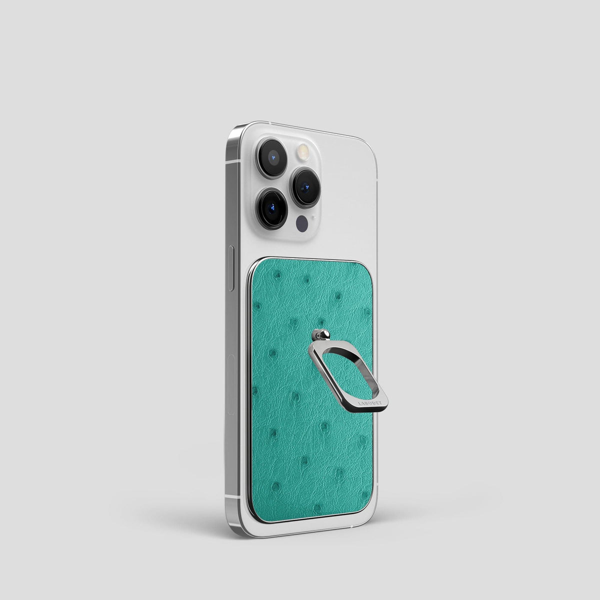 Turquoise iPhone 14 Pro MagSafe Ring Ostrich with Steel Metal -2 | Turquoise-Steel