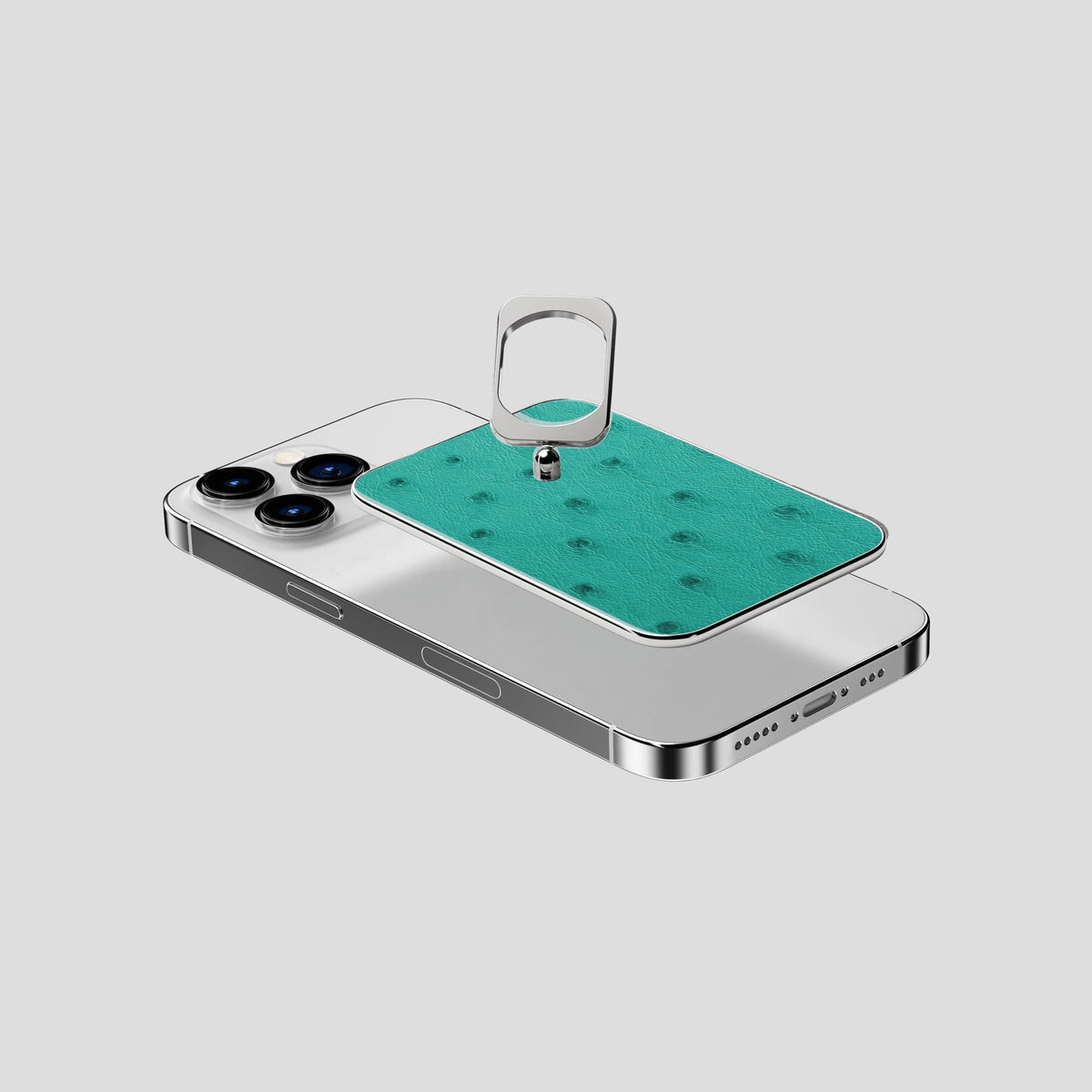 Turquoise iPhone 14 Pro MagSafe Ring Ostrich with Steel Metal -4 | Turquoise-Steel
