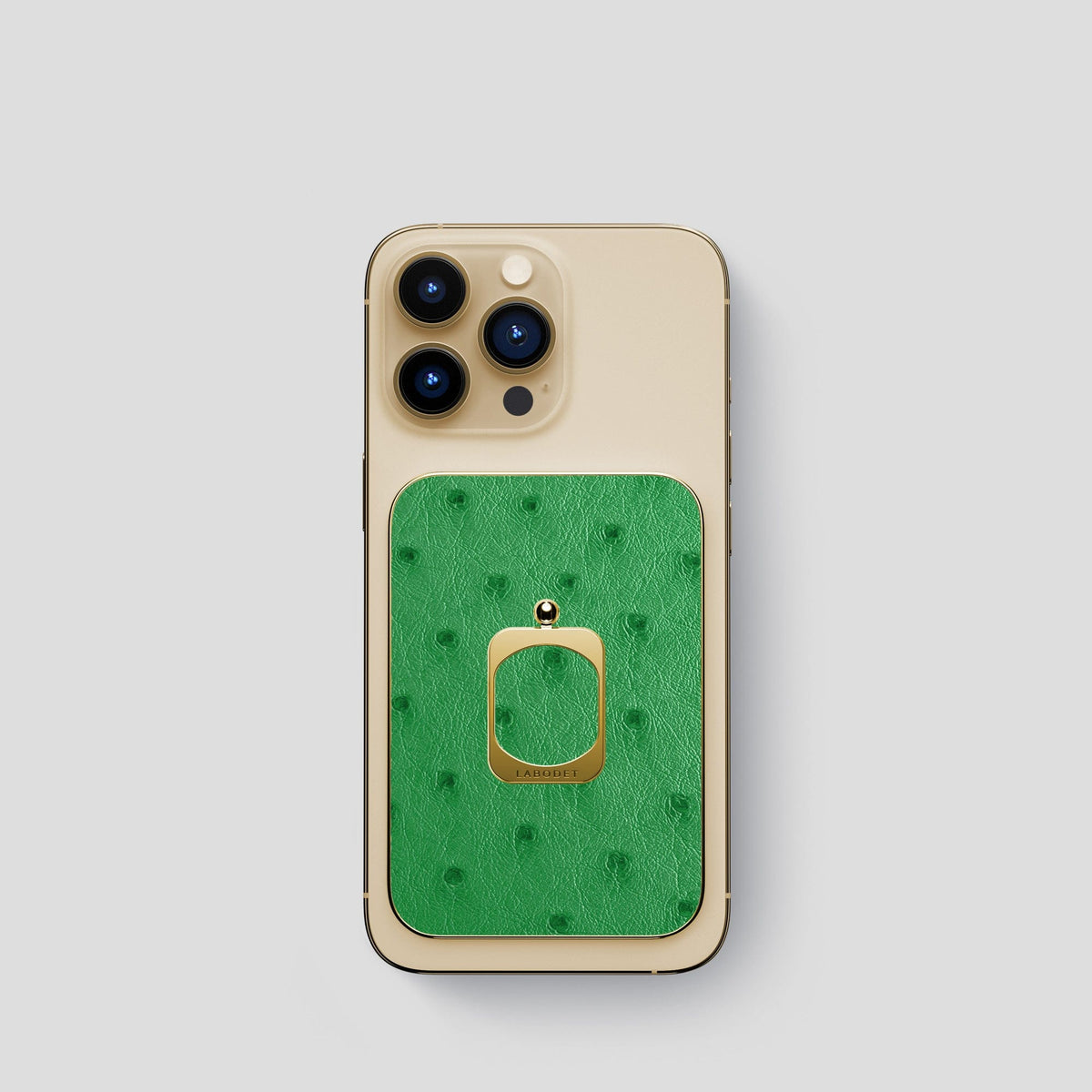 Kentucky Green iPhone 15 Pro MagSafe Ring Ostrich with Gold Metal -1 | Kentucky-Green-Gold