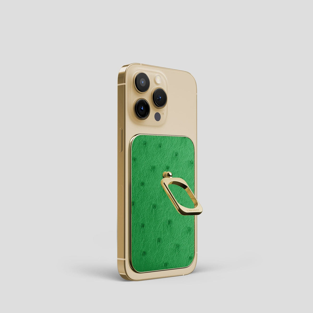 Kentucky Green iPhone 14 Pro MagSafe Ring Ostrich with Gold Metal -2 | Kentucky-Green-Gold