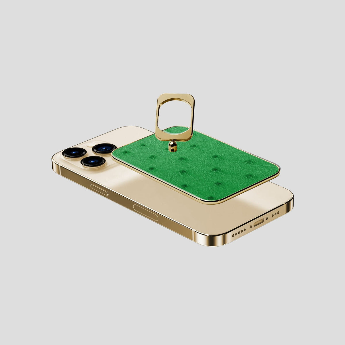 Kentucky Green iPhone 14 Pro MagSafe Ring Ostrich with Gold Metal -4 | Kentucky-Green-Gold
