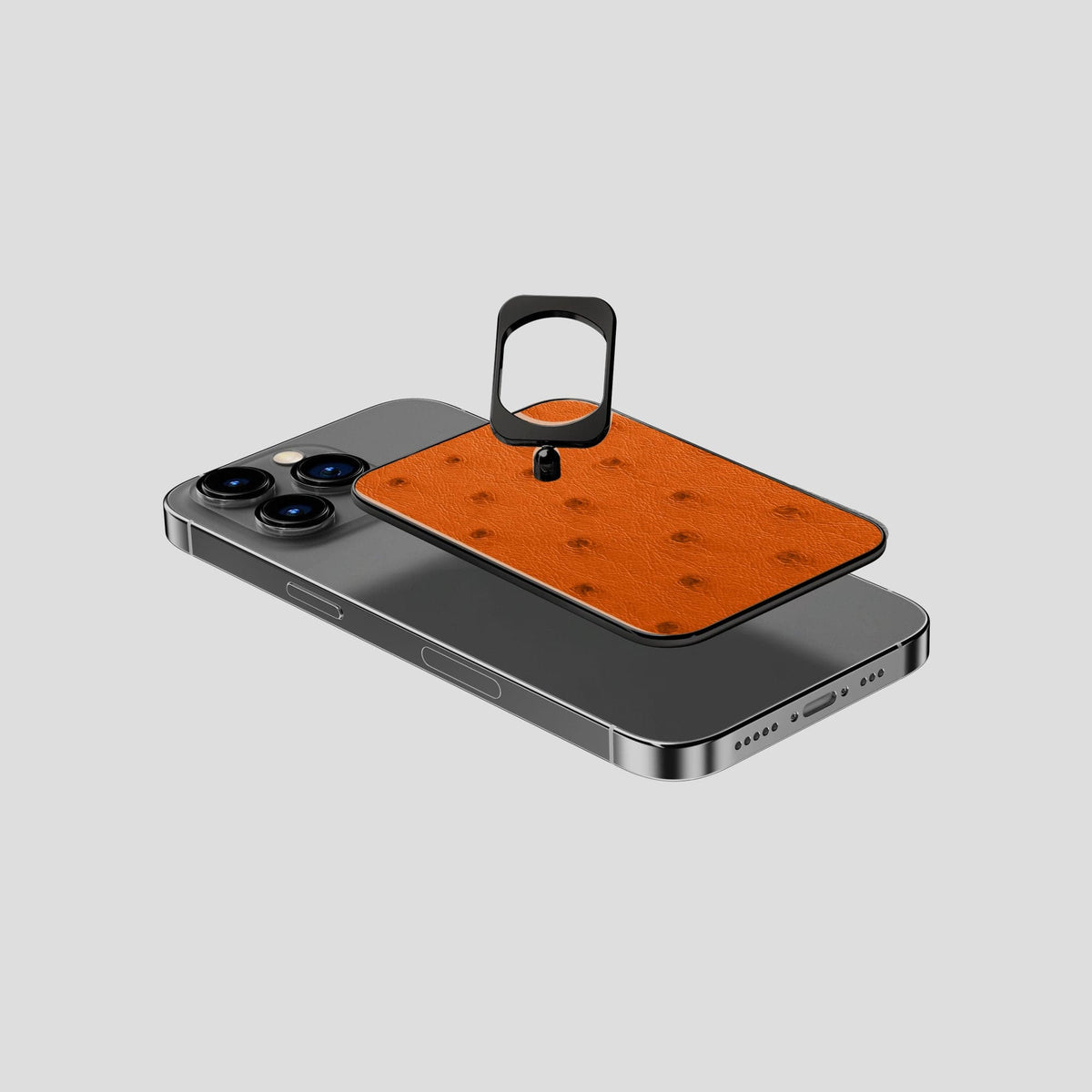 Medium-Brown iPhone 15 Pro MagSafe Ring Ostrich with Black Metal -4 | Medium-Brown-Black