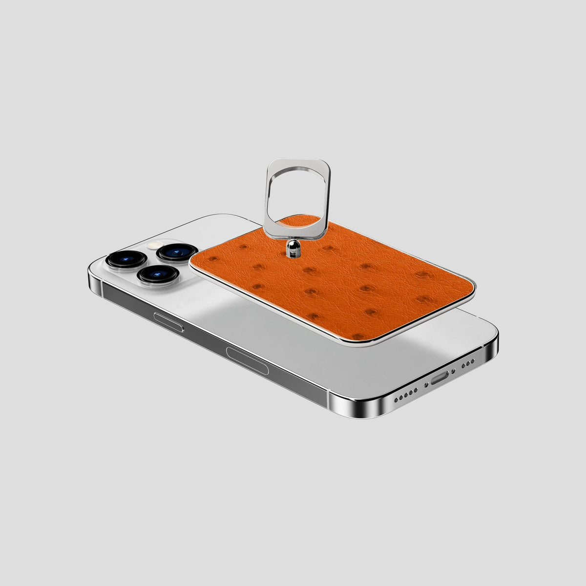 Medium-Brown iPhone 14 Pro MagSafe Ring Ostrich with Steel Metal -4 | Medium-Brown-Steel