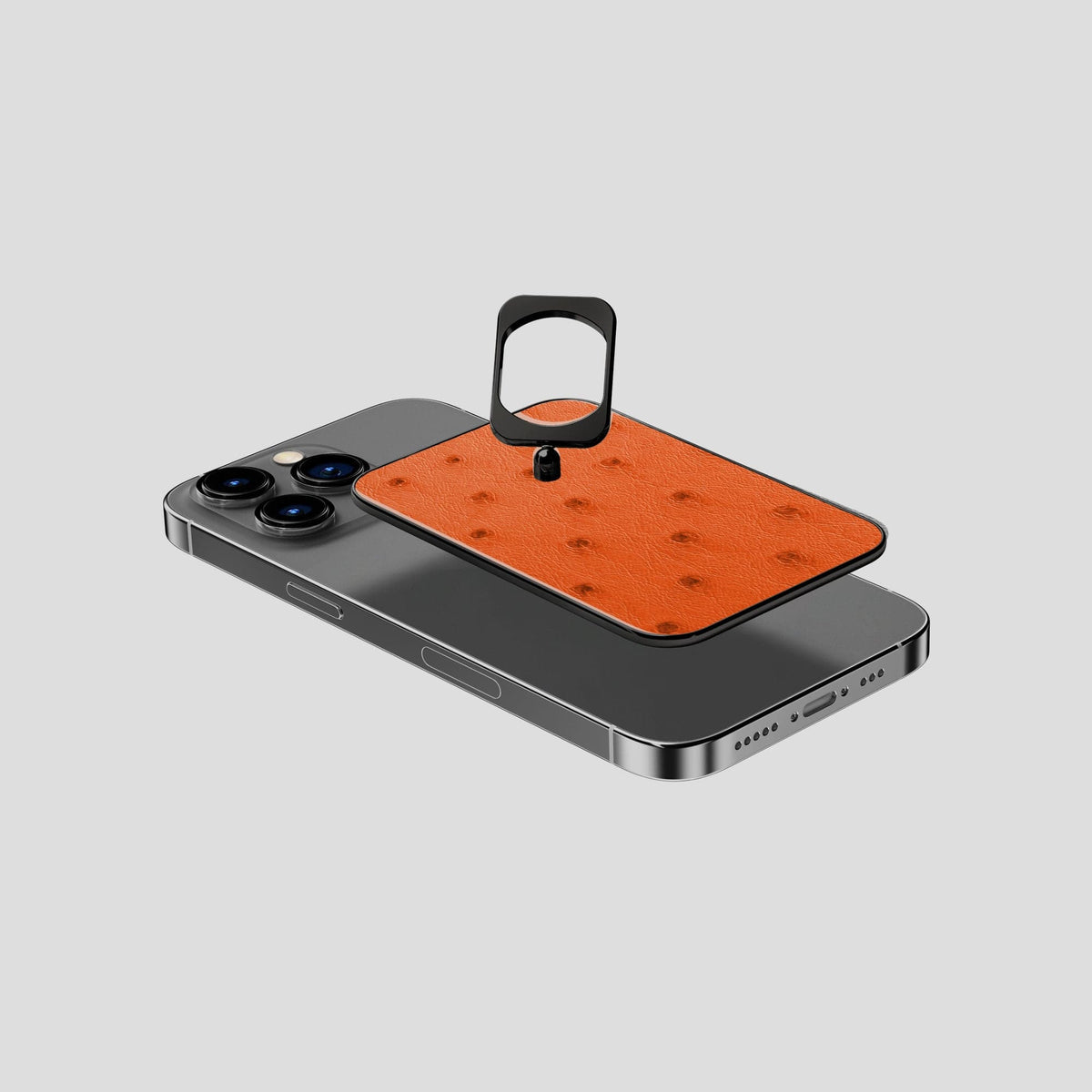 Orange iPhone 14 Pro MagSafe Ring Ostrich with Black Metal -4 | Orange-Black