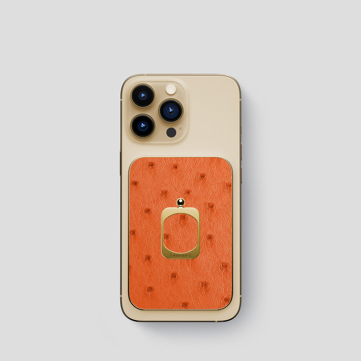 Orange iPhone 14 Pro MagSafe Ring Ostrich with Gold Metal -1 | Orange-Gold