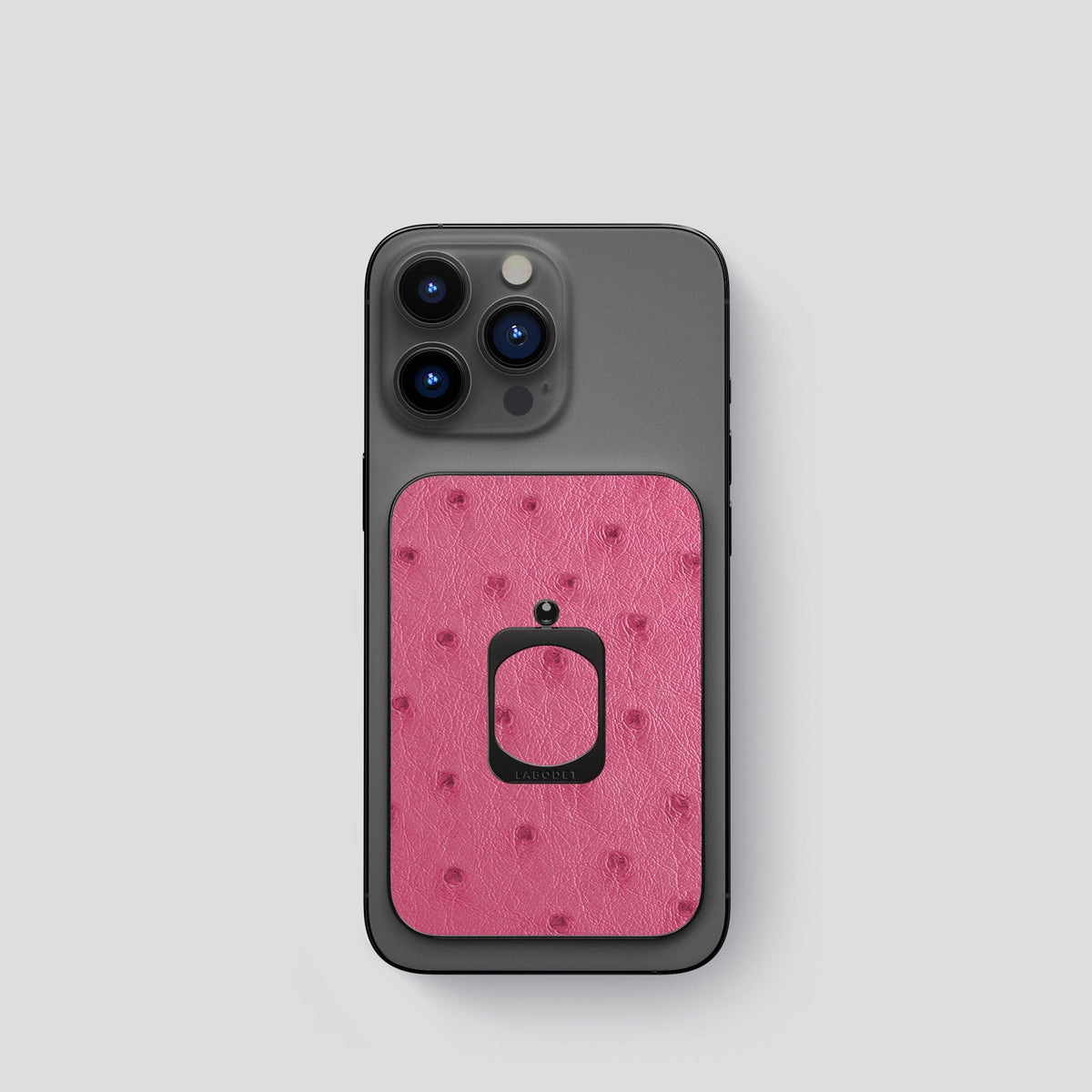 Petal Pink iPhone 14 Pro MagSafe Ring Ostrich with Black Metal -1 | Petal-Pink-Black