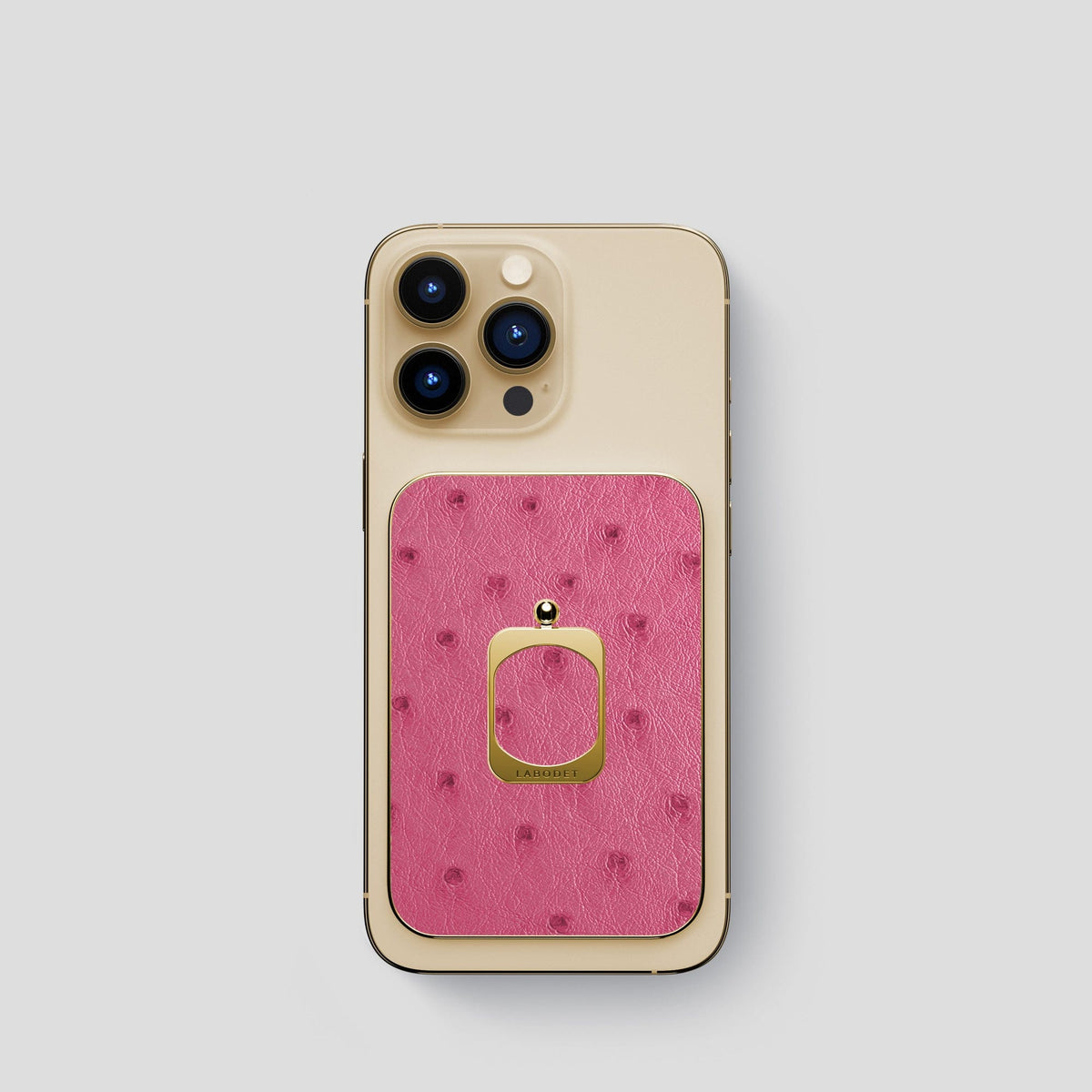 Petal Pink iPhone 14 Pro MagSafe Ring Ostrich with Gold Metal -1 | Petal-Pink-Gold