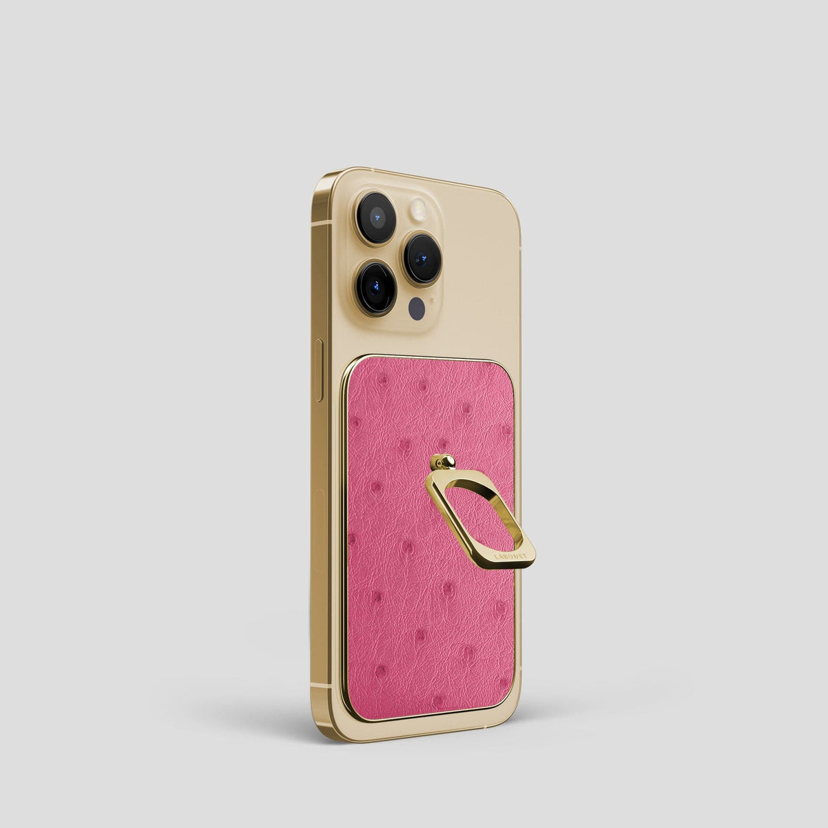 Petal Pink iPhone 14 Pro MagSafe Ring Ostrich with Gold Metal -2 | Petal-Pink-Gold