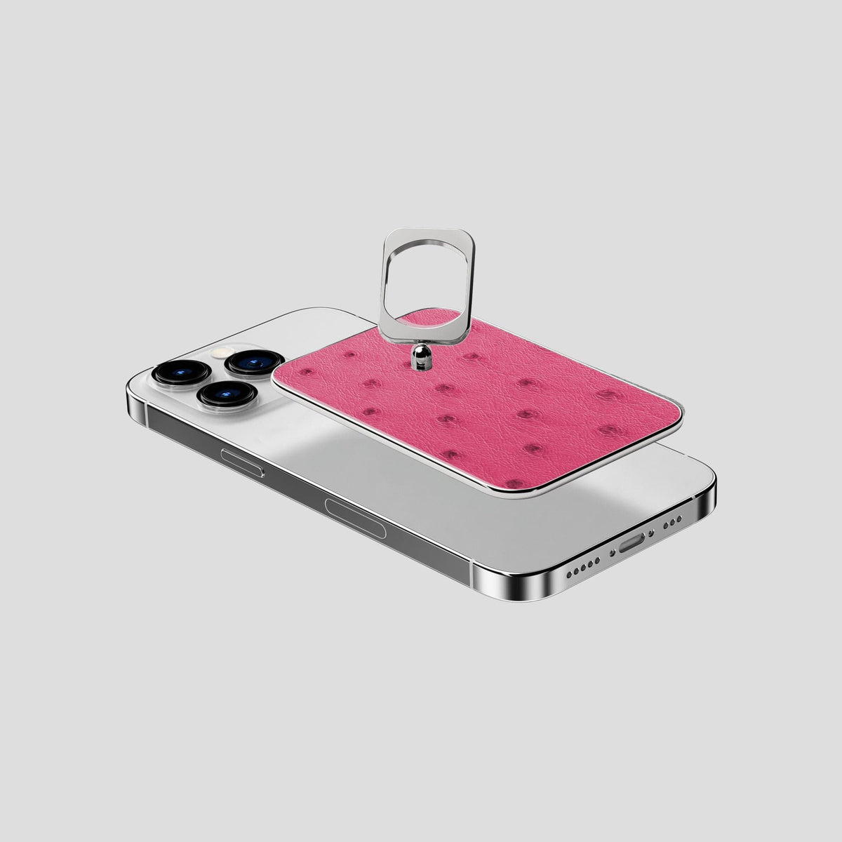 Petal Pink iPhone 15 Pro MagSafe Ring Ostrich with Steel Metal -4 | Petal-Pink-Steel