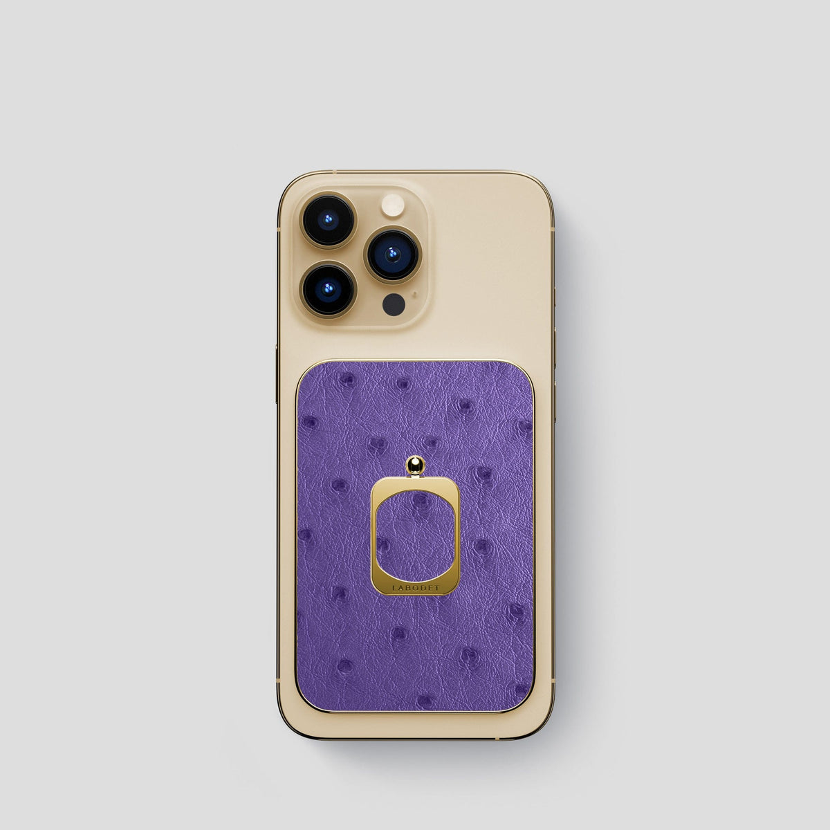 Purple iPhone 14 Pro MagSafe Ring Ostrich with Gold Metal -1 | Purple-Gold