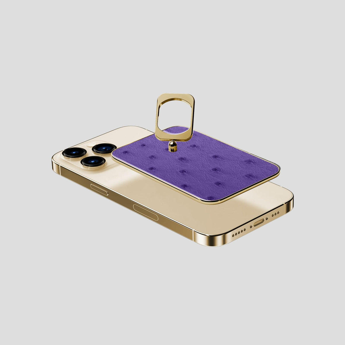 Purple iPhone 14 Pro MagSafe Ring Ostrich with Gold Metal -4 | Purple-Gold