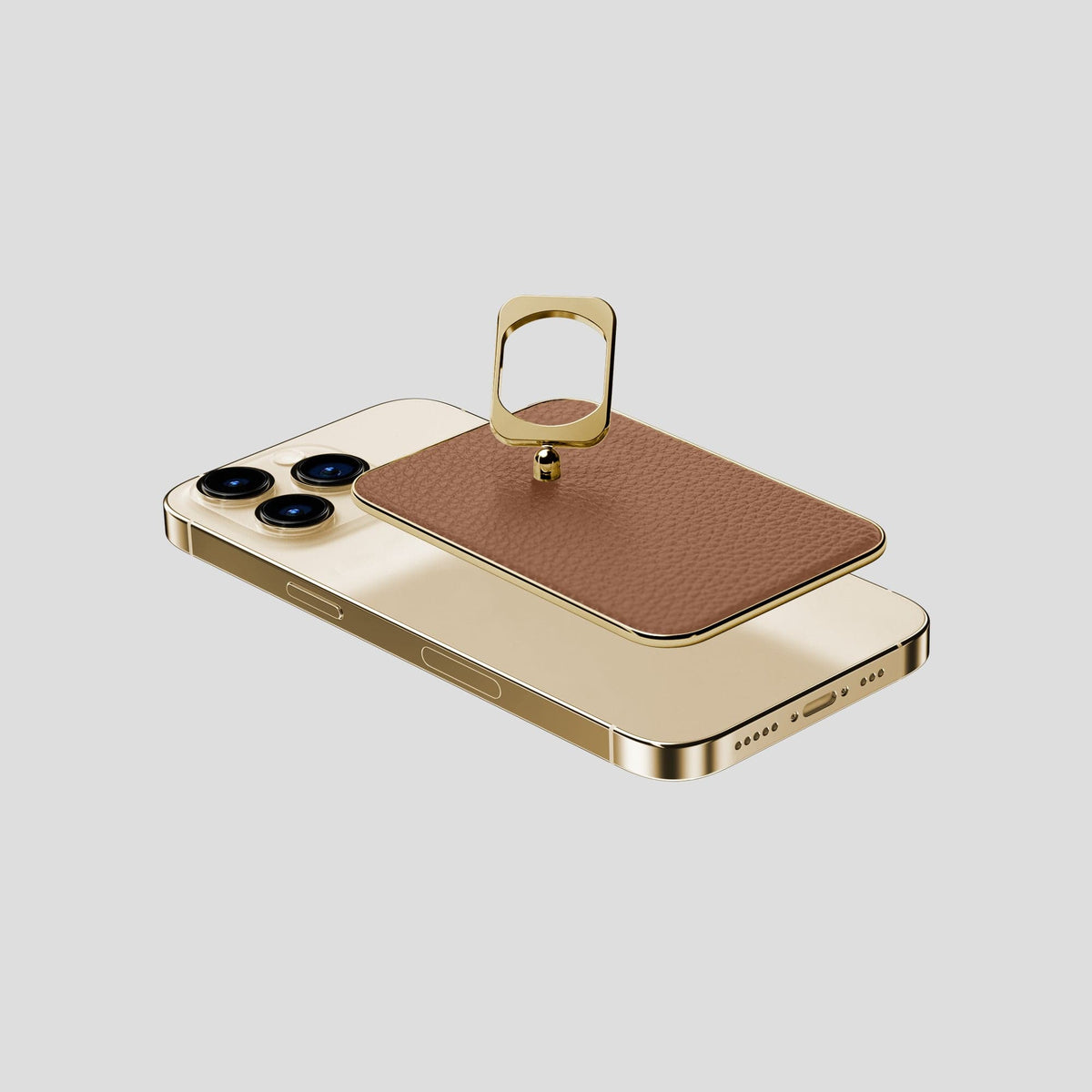 Caramel iPhone 15 Pro MagSafe Ring Calf with Gold Metal -4 | Caramel-Gold