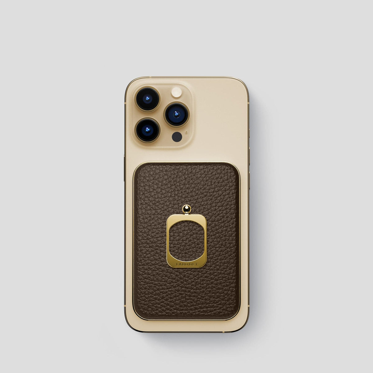 Dark Brown iPhone 15 Pro MagSafe Ring Calf with Gold Metal -2 | Dark-Brown-Gold