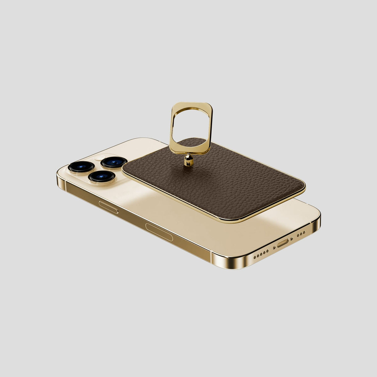 Dark Brown iPhone 15 Pro MagSafe Ring Calf with Gold Metal -4 | Dark-Brown-Gold