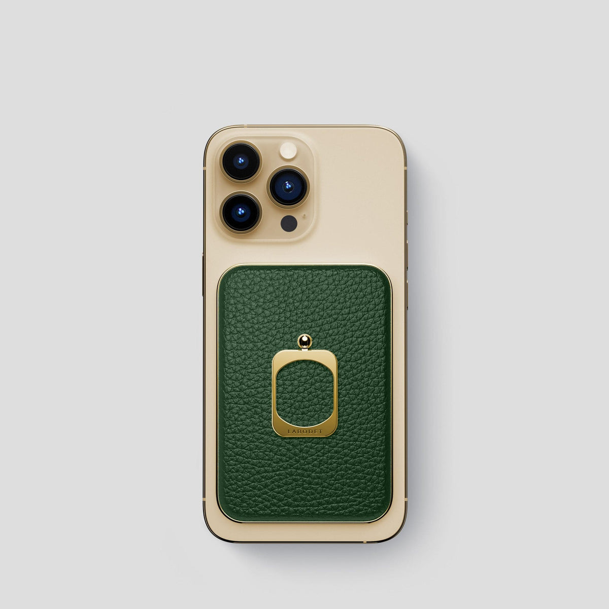 Dark Green iPhone 15 Pro MagSafe Ring Calf with Gold Metal -2 | Dark-Green-Gold