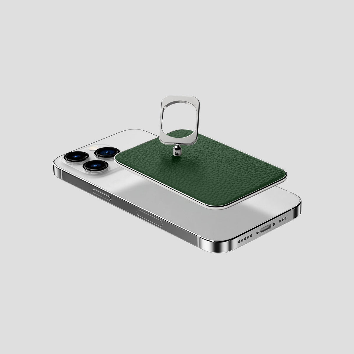 Dark Green iPhone 15 Pro MagSafe Ring Calf with Steel Metal -4 | Dark-Green-Steel
