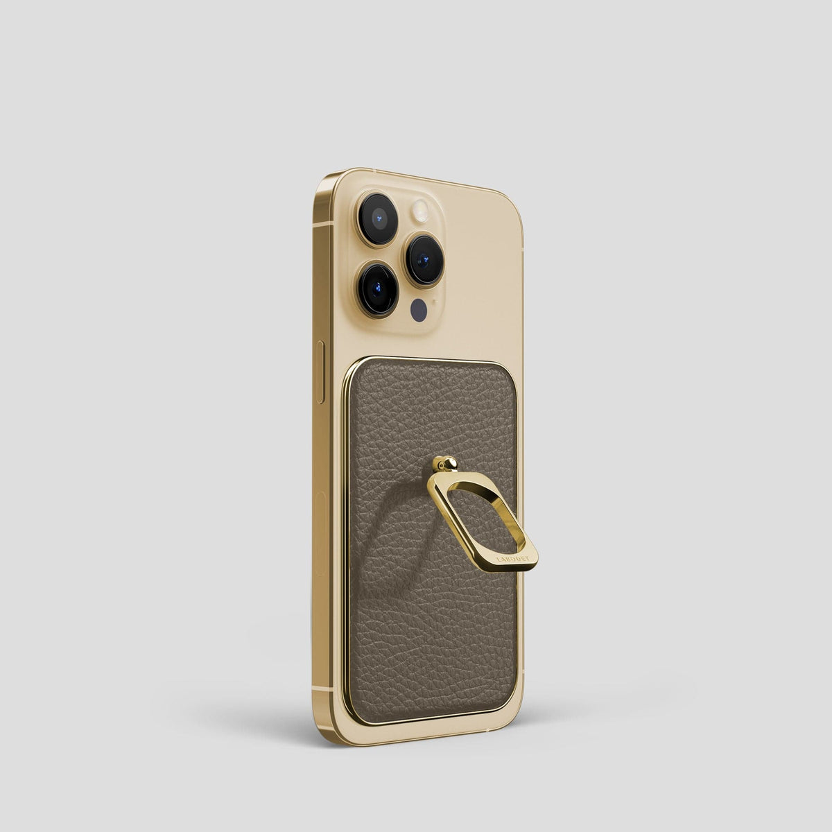 Taupe iPhone 15 Pro MagSafe Ring Calf with Gold Metal -1 | Taupe-Gold
