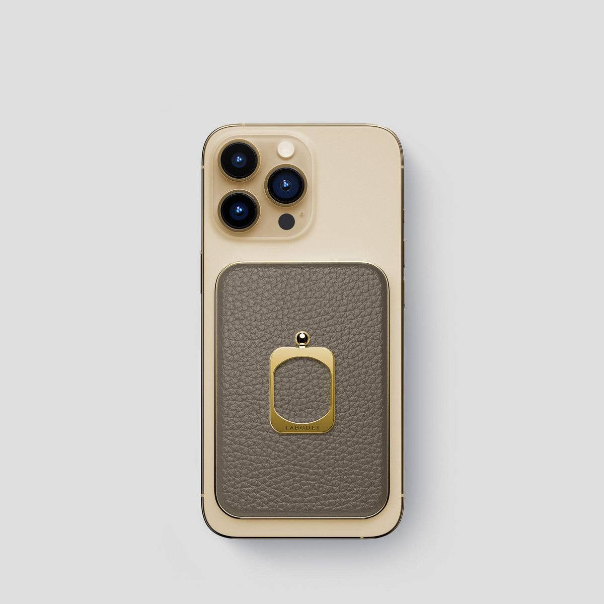 Taupe iPhone 15 Pro MagSafe Ring Calf with Gold Metal -2 | Taupe-Gold