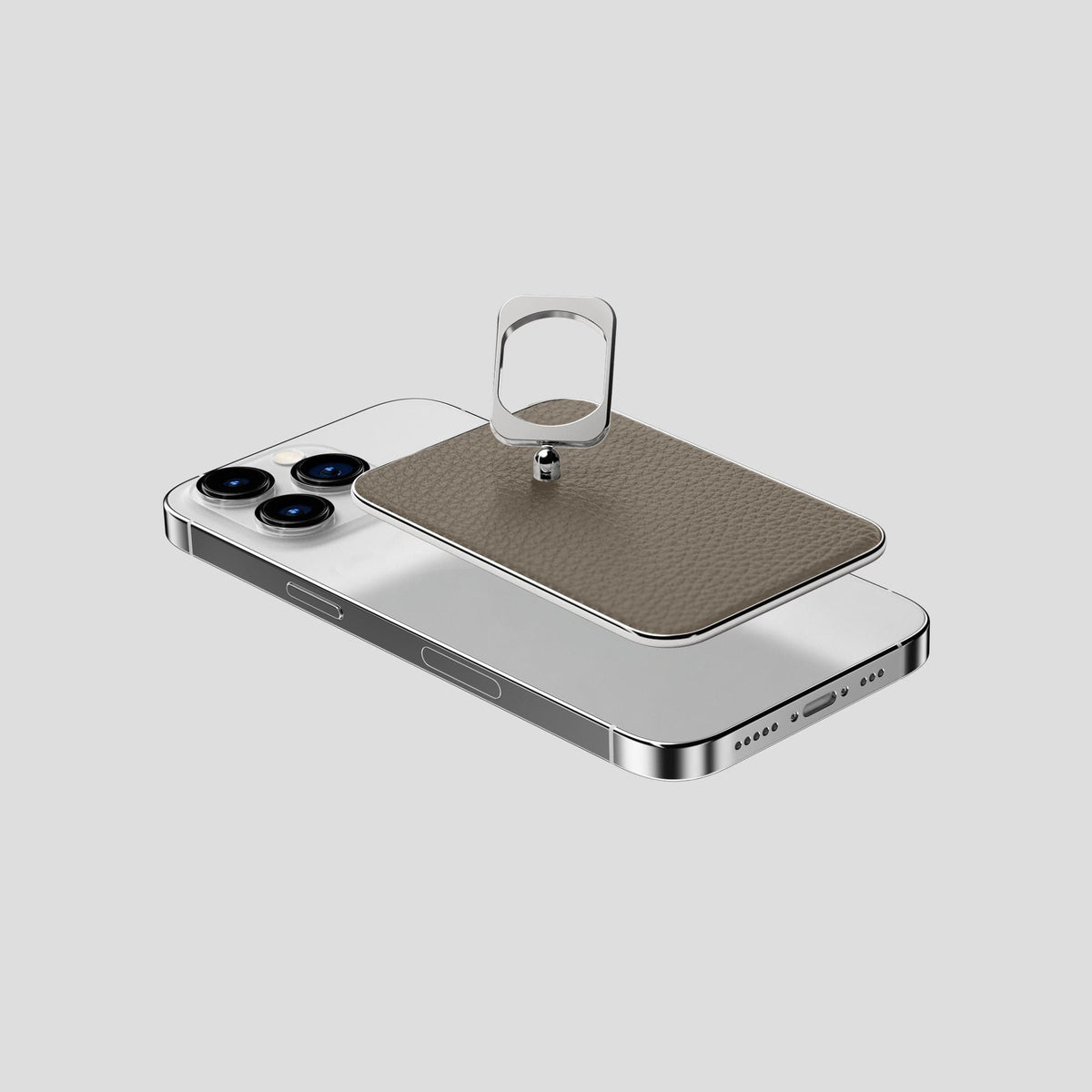 Taupe iPhone 15 Pro MagSafe Ring Calf with Steel Metal -4 | Taupe-Steel