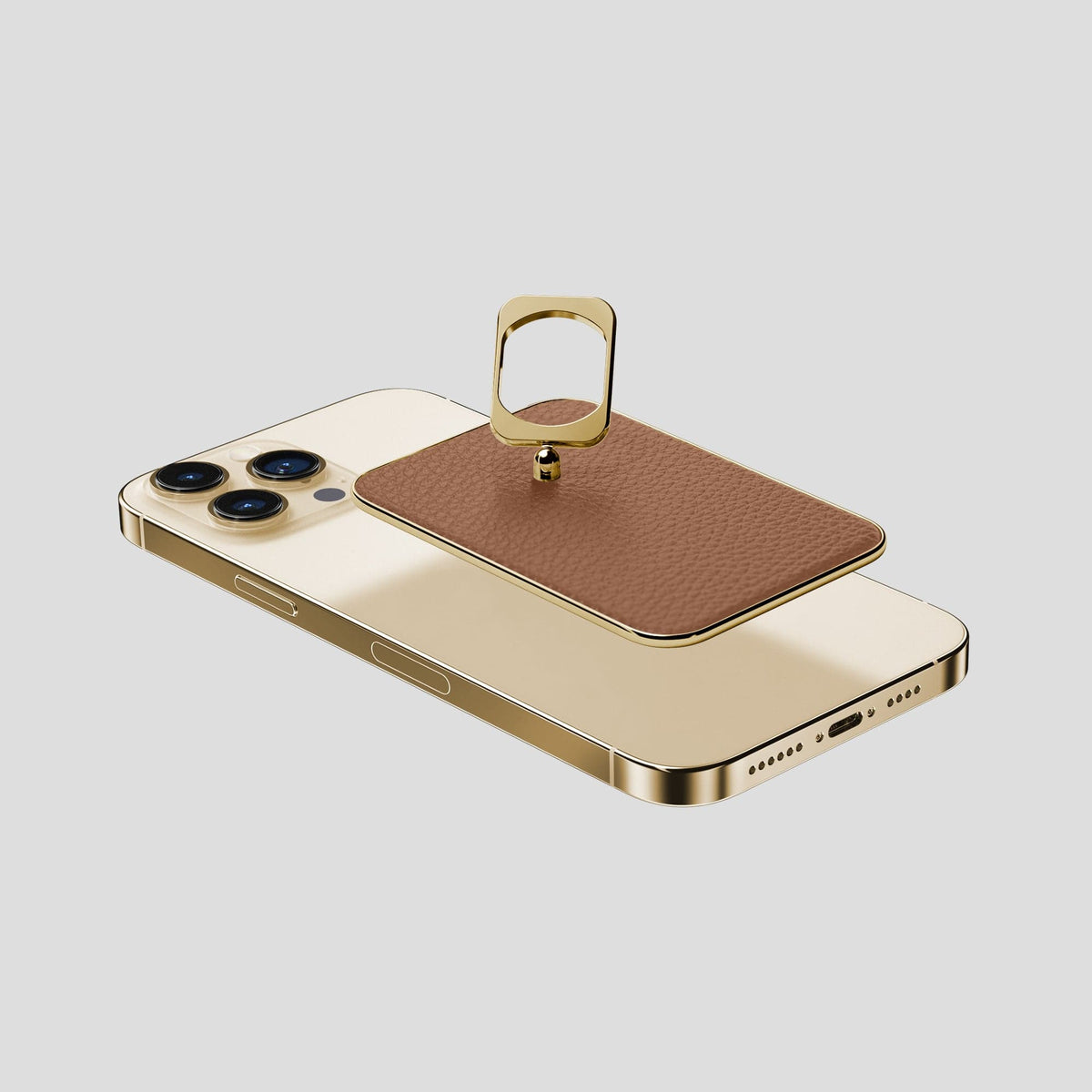 Caramel iPhone 15 Pro Max MagSafe Ring Calf with Gold Metal -4 | Caramel-Gold